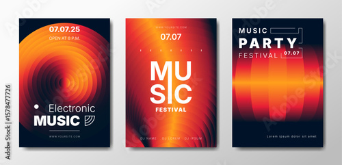 Musical party posters set. Colorful templates for your event.