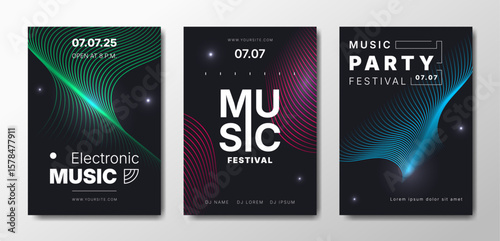 Musical party posters set. Colorful templates for your event.