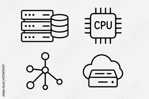 Server database cpu network cloud computing icons