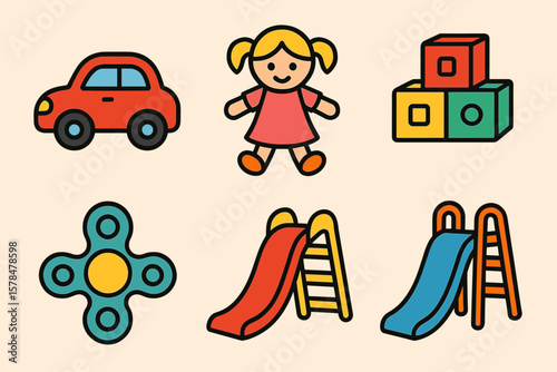 Colorful cartoon toys and playground equipment for children