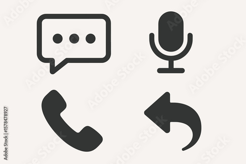 Communication icons: chat, microphone, phone, reply symbols for digital use