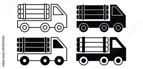 Logging Truck Icons Set Black And White Color Vector Design Illustration 