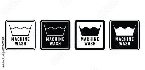 Machine Wash Icons Black and White Square Symbols Vector Design Illustration