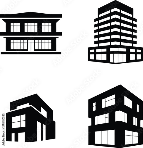 Vector Architectural Building Silhouettes: A Collection of Modern Structures with Clean Lines and Forms.