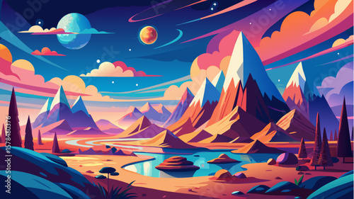winter landscape with mountains and moon