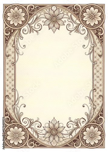Classic Ornamental Scroll Border - Vintage Currency Design with Floral Motifs & Etched Line Work