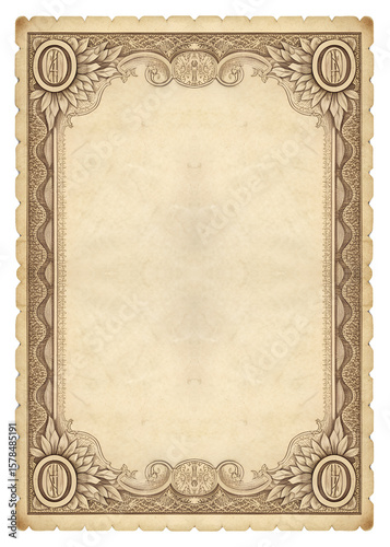 Classic Ornamental Scroll Border - Vintage Currency Design with Floral Motifs & Etched Line Work