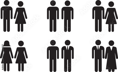Restroom door pictograms. Woman and man public toilet vector signs, female and male hygiene washrooms symbols, black ladies and gentlemen wc restroom