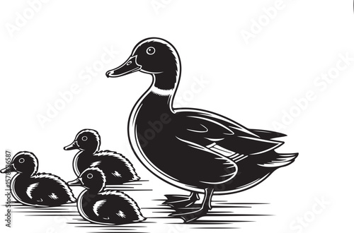 Mother Duck with Ducklings Illustration