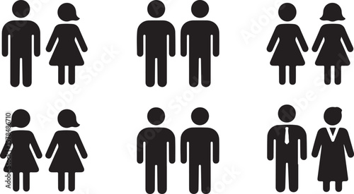 Restroom door pictograms. Woman and man public toilet vector signs, female and male hygiene washrooms symbols, black ladies and gentlemen wc restroom