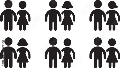 Restroom door pictograms. Woman and man public toilet vector signs, female and male hygiene washrooms symbols, black ladies and gentlemen wc restroom