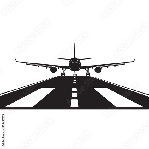 Airplane on runway travel transportation silhouette vector