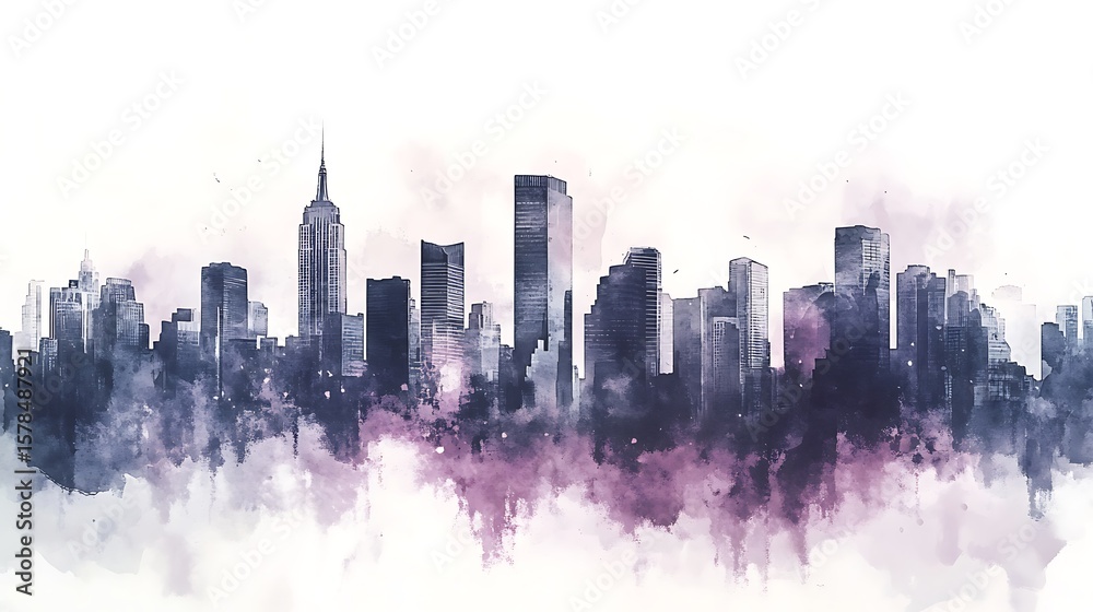 Fototapeta premium Abstract city skyline watercolor illustration