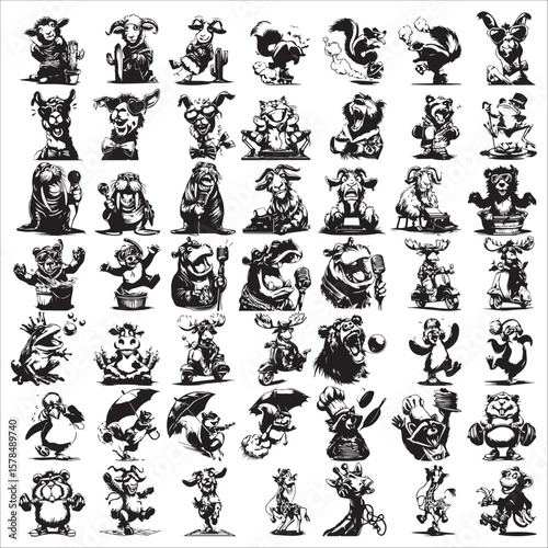 Funny Anthropomorphic Animal Character Set
