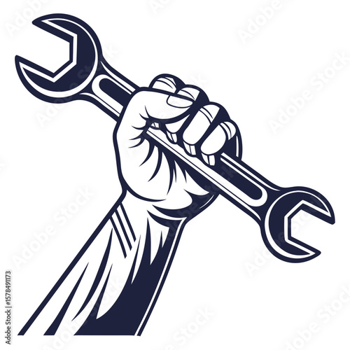 Labour Day Wrench Hand Silhouette SVG | American Worker Vector on White Background | Patriotic USA Graphic for T-Shirts, Posters, Stickers, Prints, Union Art