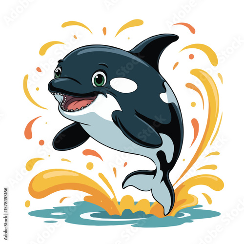 orca whale character design illustration posing happy
