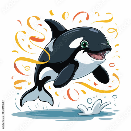 orca whale character illustration posing happy