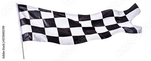 Checkered flag waving in the wind isolated on transparent background