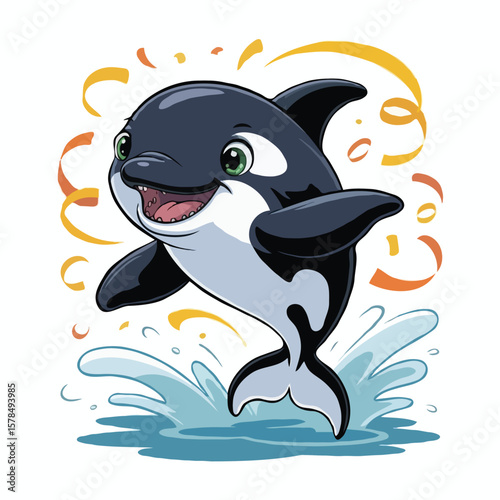 orca whale design illustration character posing happy