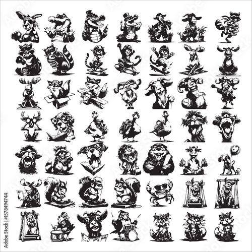 Diverse Anthropomorphic Animal Activities Set