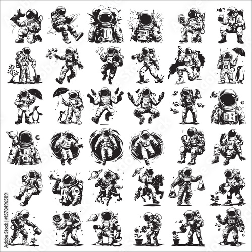 Astronaut Character Poses and Activities Set