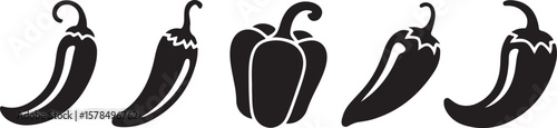 Black pepper and bell pepper silhouettes on white background vector graphic illustration