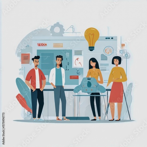 tech startup team flat design minimal abstract