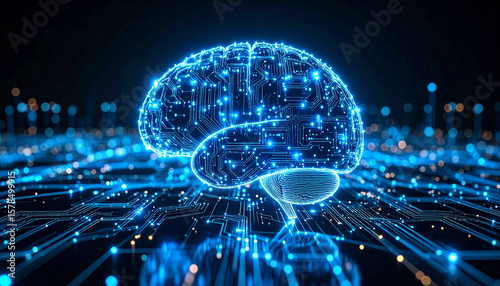 Futuristic Circuit Brain Generating Smart Chatbot Responses – Abstract Glowing AI Concept