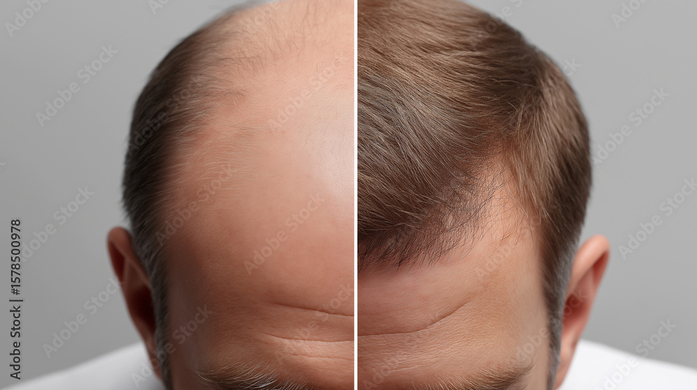 Fototapeta premium Vorher-Nachher-Vergleich männlicher Haarausfall und Haartransplantation