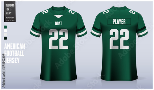 Green and white American football jersey mockup template design.