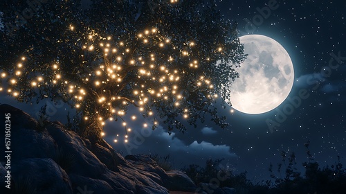 Tree illuminated at night with moon