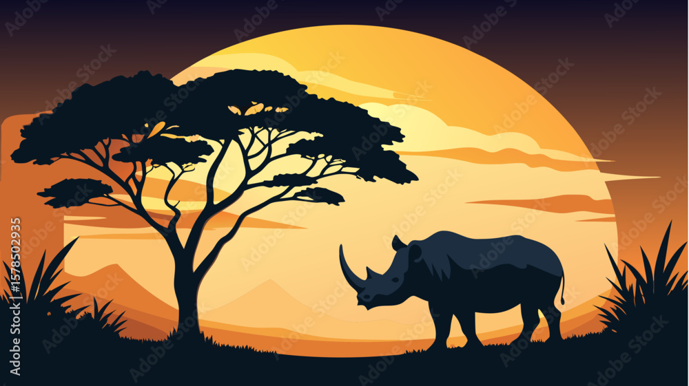 Obraz premium elephants at sunset