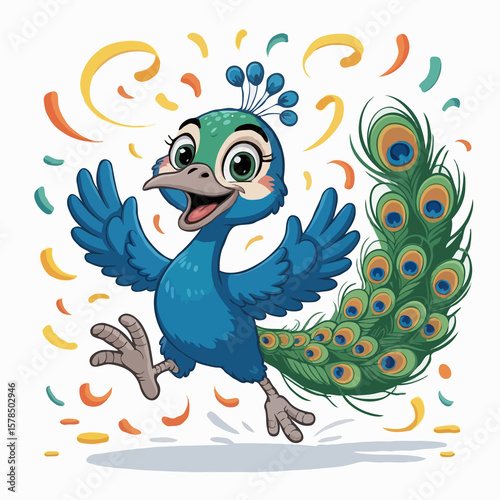peacock design character design posing happy