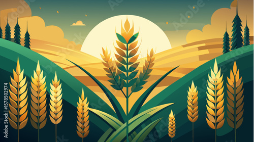wheat field and sunset