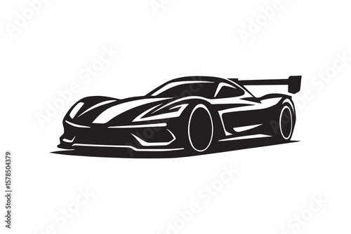 Racing car silhouette with white background