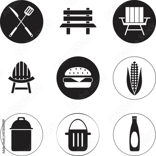 Summer BBQ Icons Grill, Food and Relaxation