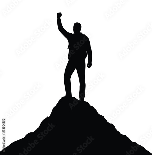 Silhouette of Man Standing on Mountain Peak – Adventure, Freedom, and Achievement Concept

