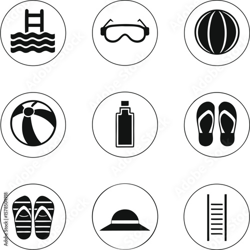 Summer Fun Pool, Beach and Relaxation Icons
