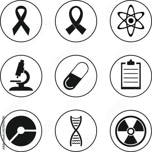 Medical Research Icons Science, Healthcare, and Awareness Symbols