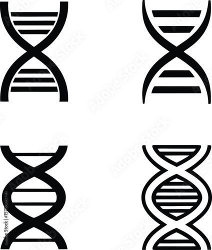 DNA Double Helix Icons Set of Four Variations for Science, Biology, and Genetics Designs