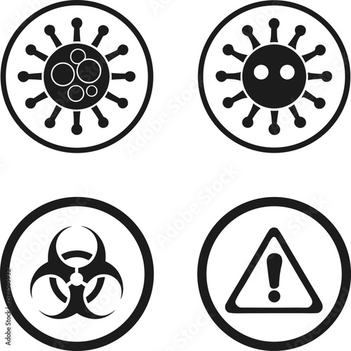 Virus Icons Biohazard, Warning, and Coronavirus Symbols