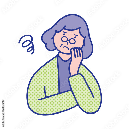 モヤモヤするシニア女性の上半身イラスト素材