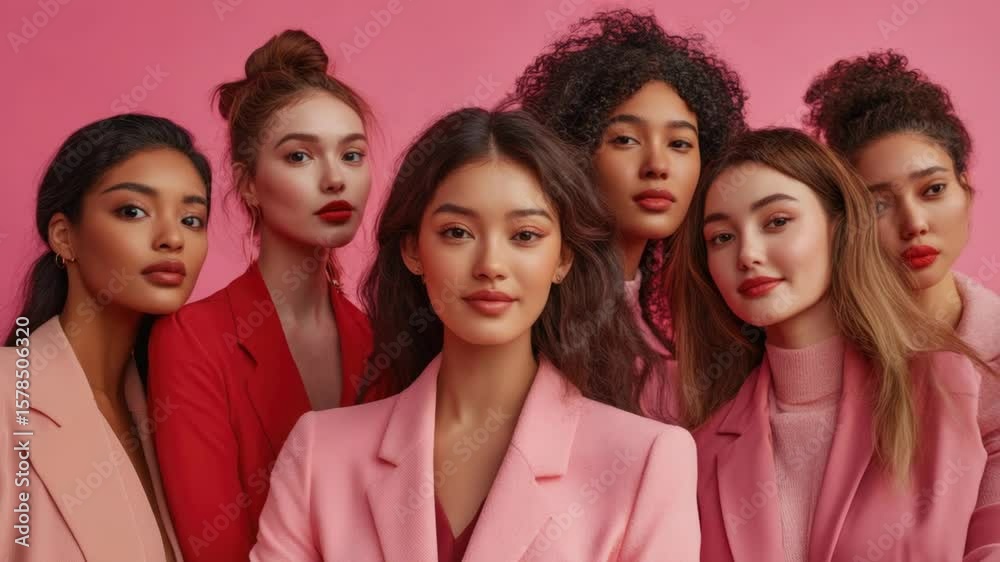 Beauty models in coordinated pink outfits and makeup. Beauty models in coordinated pink outfits and makeup.
