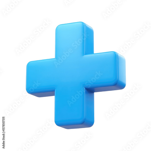 Blue 3D plus sign isolated on white background icon for medical and mathematical applications