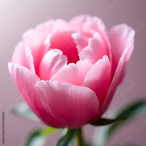 Close-up view of blooming peony with elegant soft focus background, well-balanced colors, minimal composition