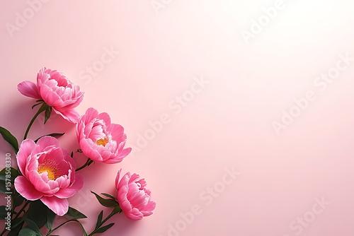 Stylized bouquet of peonies emerging from bottom corner, subtle background gradient, professional spacing for marketing 