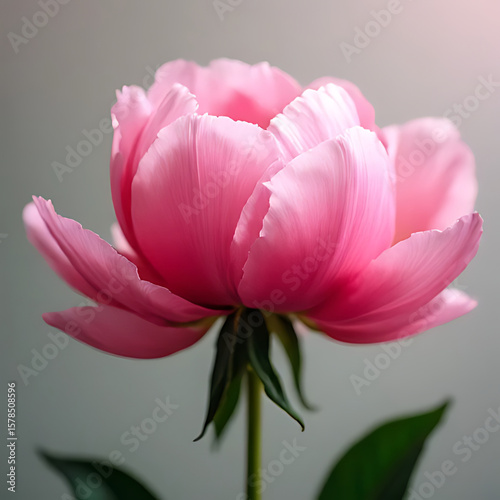 Close-up view of blooming peony with elegant soft focus background, well-balanced colors, minimal composition