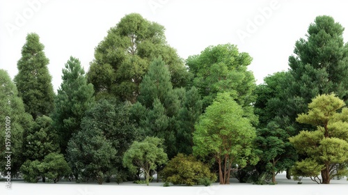 Various types of lush green trees showcasing diverse shapes and sizes in a natural setting