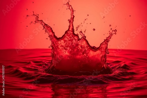 Red water splash. Ideal for beverage advertisements, energy drinks, or creative design concepts