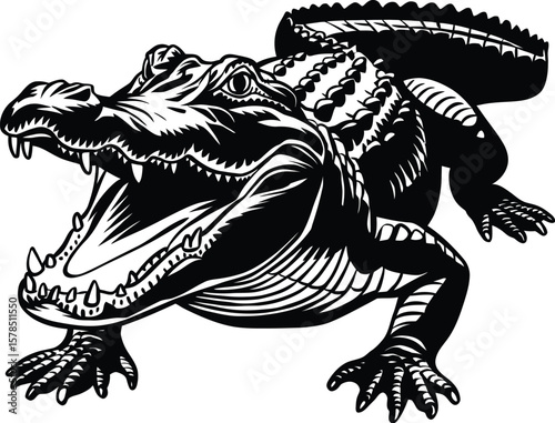 Alligator vector in black color. Wild animal vector